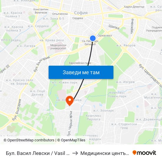 Бул. Васил Левски / Vasil Levski Blvd. (0300) to Медицински център ''АФРОДИТА'' map