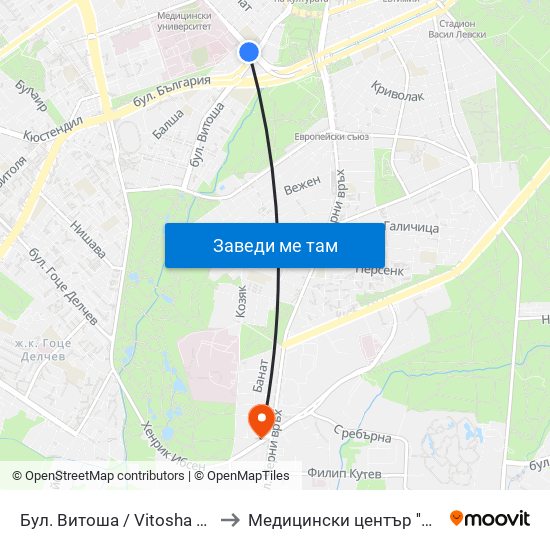 Бул. Витоша / Vitosha Blvd. (0302) to Медицински център ''АФРОДИТА'' map