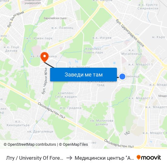 Лту / University Of Forestry (0617) to Медицински център ''АФРОДИТА'' map
