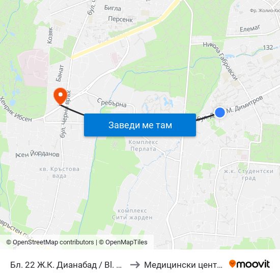 Бл. 22 Ж.К. Дианабад / Bl. 22, Dianabad Qr. (0124) to Медицински център ''АФРОДИТА'' map