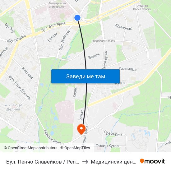 Бул. Пенчо Славейков / Pencho Slaveykov Blvd. (0356) to Медицински център ''АФРОДИТА'' map