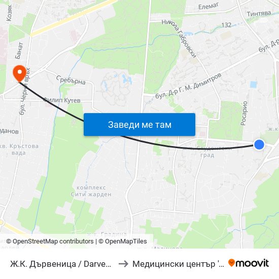 Ж.К. Дървеница / Darvenitsa Qr. (0801) to Медицински център ''АФРОДИТА'' map