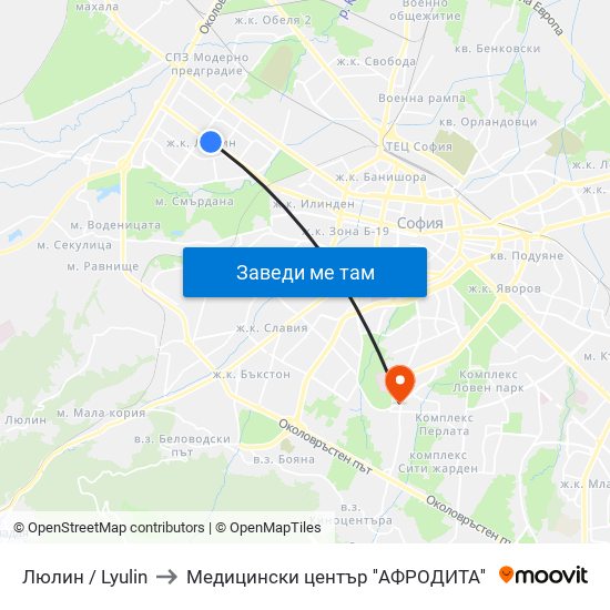 Люлин / Lyulin to Медицински център ''АФРОДИТА'' map