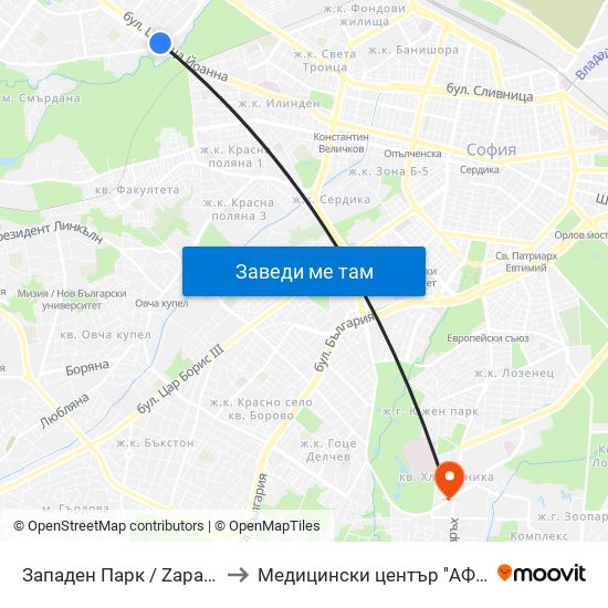 Западен Парк / Zapaden Park to Медицински център ''АФРОДИТА'' map