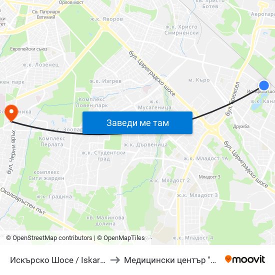 Искърско Шосе / Iskarsko Shosse to Медицински център ''АФРОДИТА'' map