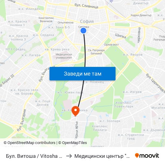 Бул. Витоша / Vitosha Blvd. (2825) to Медицински център ''АФРОДИТА'' map