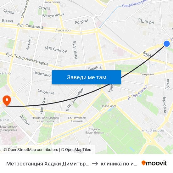 Метростанция Хаджи Димитър / Hadzhi Dimitar Metro Station (0303) to клиника по изгаряния пирогов map