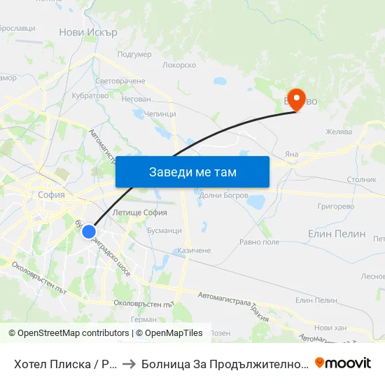Хотел Плиска / Pliska Hotel (2326) to Болница За Продължително Лечение И Рехабилитация map