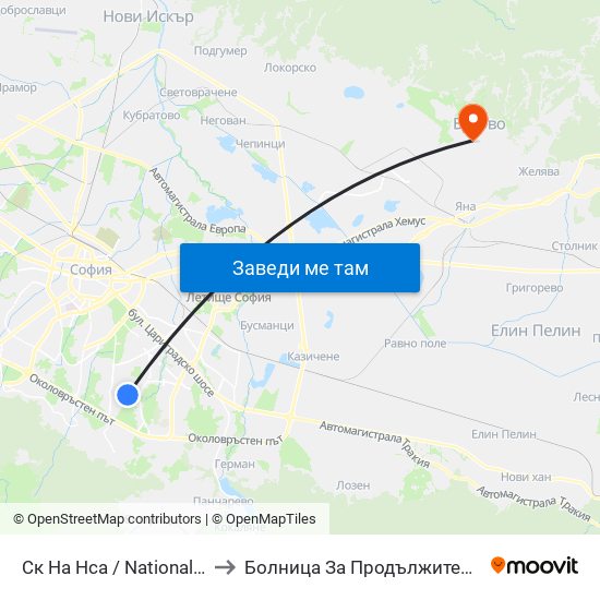 Ск На Нса / National Sports Academy (1609) to Болница За Продължително Лечение И Рехабилитация map