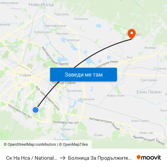 Ск На Нса / National Sports Academy (1609) to Болница За Продължително Лечение И Рехабилитация map