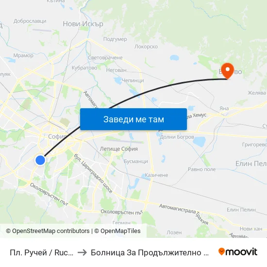Пл. Ручей / Ruchey Sq. (1301) to Болница За Продължително Лечение И Рехабилитация map