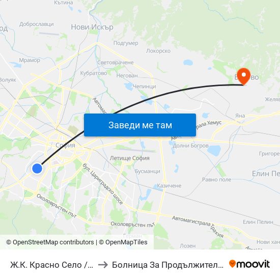 Ж.К. Красно Село / Krasno Selo Qr. (0638) to Болница За Продължително Лечение И Рехабилитация map