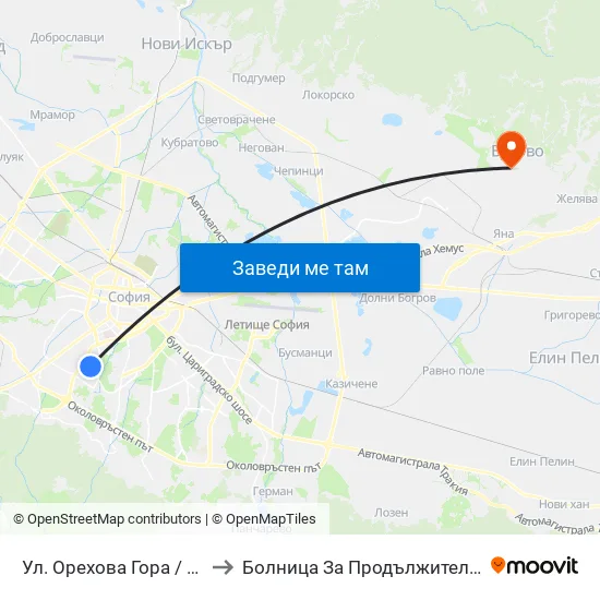 Ул. Орехова Гора / Orehova Gora St. (2089) to Болница За Продължително Лечение И Рехабилитация map