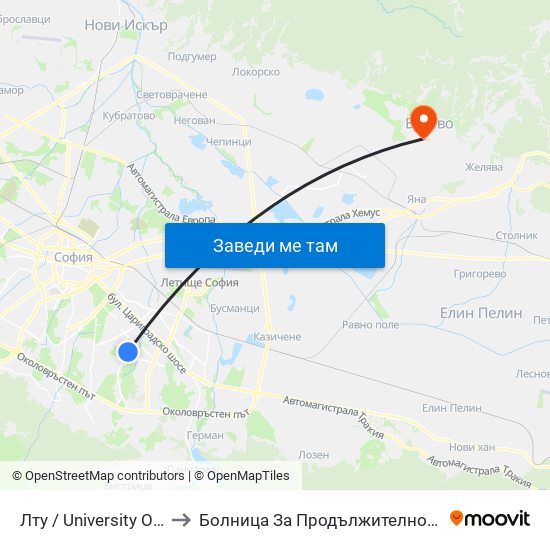 Лту / University Of Forestry (0614) to Болница За Продължително Лечение И Рехабилитация map