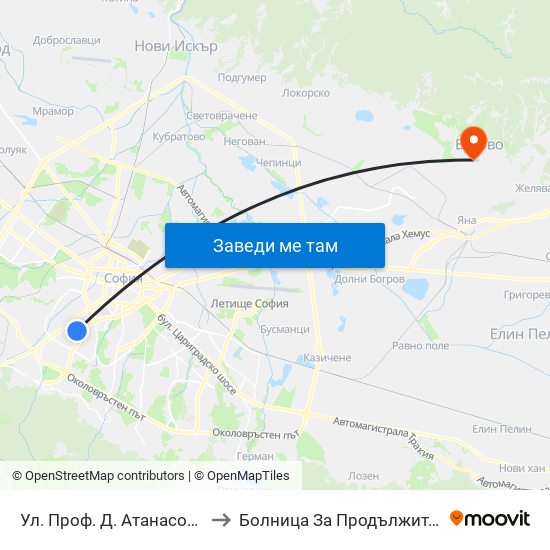 Ул. Проф. Д. Атанасов / Prof. D. Atanasov St. (2134) to Болница За Продължително Лечение И Рехабилитация map