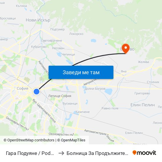 Гара Подуяне / Poduyane Train Station (0468) to Болница За Продължително Лечение И Рехабилитация map