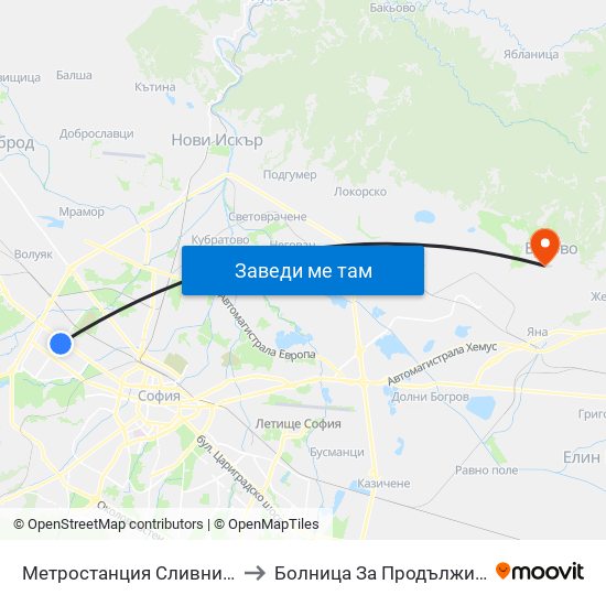 Метростанция Сливница / Slivnitsa Metro Station (1063) to Болница За Продължително Лечение И Рехабилитация map