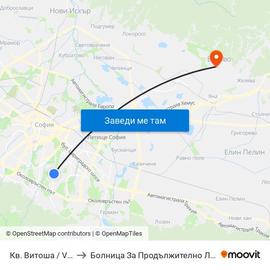 Кв. Витоша / Vitosha (0821) to Болница За Продължително Лечение И Рехабилитация map