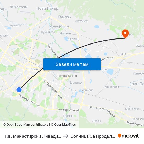 Кв. Манастирски Ливади - Запад / Manastirski Livadi - West Qr. (0582) to Болница За Продължително Лечение И Рехабилитация map