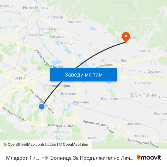 Младост-1 / Mladost 1 to Болница За Продължително Лечение И Рехабилитация map