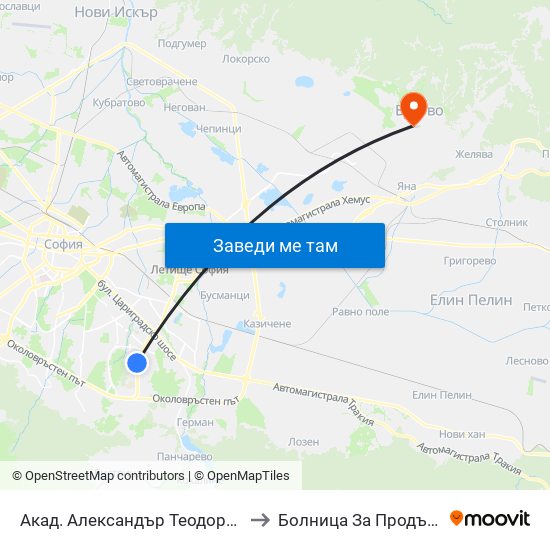 Акад. Александър Теодоров - Балан / Akademik Aleksandar Teodorov - Balan to Болница За Продължително Лечение И Рехабилитация map
