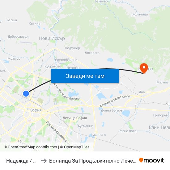 Надежда / Nadezhda to Болница За Продължително Лечение И Рехабилитация map