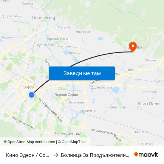 Кино Одеон / Odeon Cinema (0927) to Болница За Продължително Лечение И Рехабилитация map