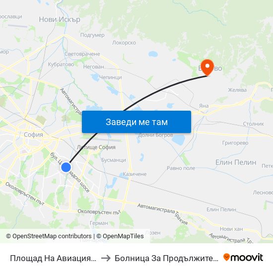 Площад На Авиацията / Aviation Square (1257) to Болница За Продължително Лечение И Рехабилитация map