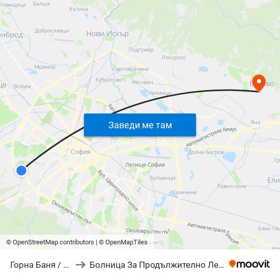 Горна Баня / Gorna Banya to Болница За Продължително Лечение И Рехабилитация map