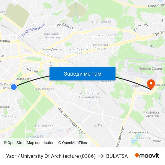 Уасг / University Of Architecture (0386) to BULATSA map