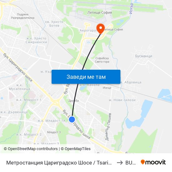 Метростанция Цариградско Шосе / Tsarigradsko Shosse Metro Station (1016) to BULATSA map