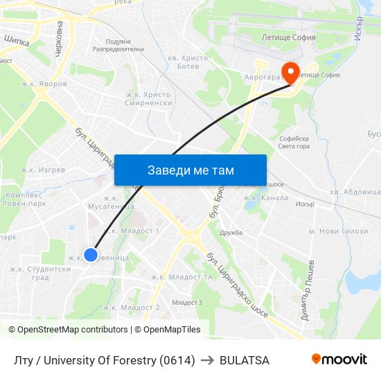 Лту / University Of Forestry (0614) to BULATSA map