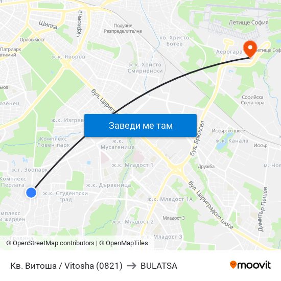 Кв. Витоша / Vitosha (0821) to BULATSA map