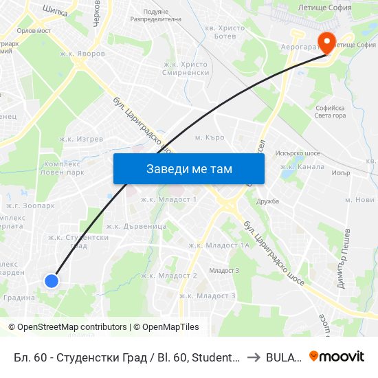 Бл. 60 - Студенстки Град / Bl. 60, Students' Town (2507) to BULATSA map