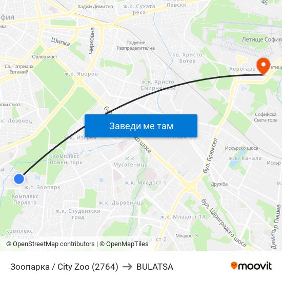 Зоопарка / City Zoo (2764) to BULATSA map