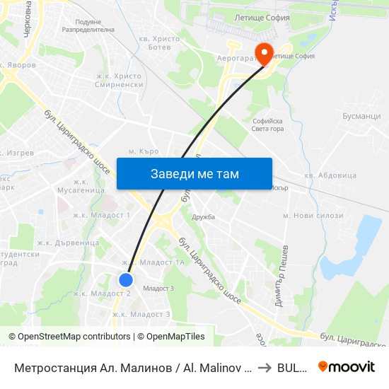 Метростанция Ал. Малинов / Al. Malinov Metro Station (0169) to BULATSA map