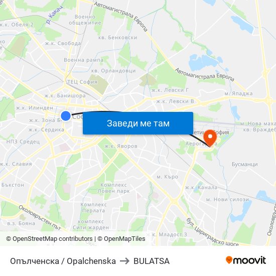 Опълченска / Opalchenska to BULATSA map