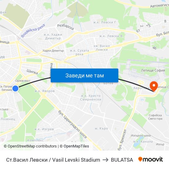 Ст.Васил Левски / Vasil Levski Stadium to BULATSA map