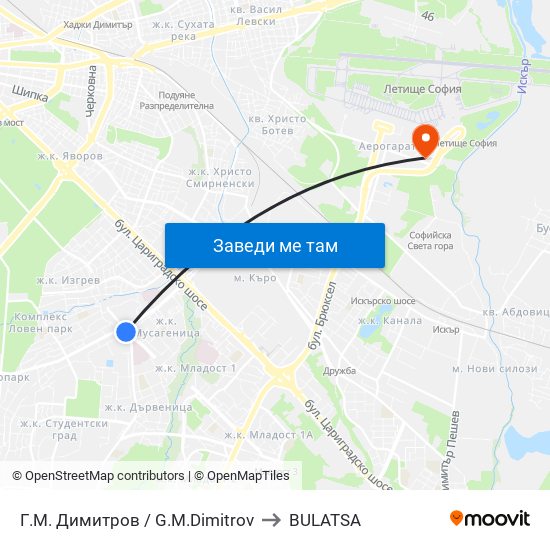Г.М. Димитров / G.M.Dimitrov to BULATSA map