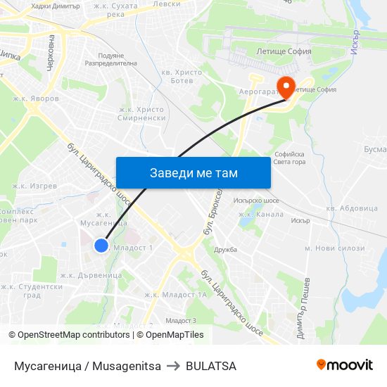 Мусагеница /  Musagenitsa to BULATSA map