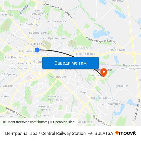 Централна Гара / Central Railway Station to BULATSA map