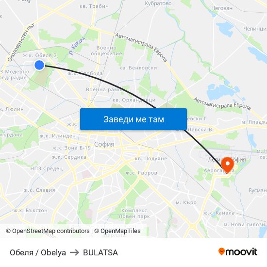 Обеля / Obelya to BULATSA map