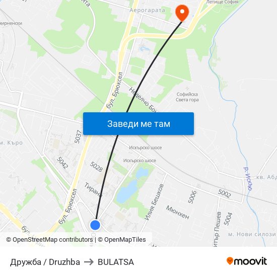 Дружба / Druzhba to BULATSA map