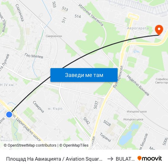 Площад На Авиацията / Aviation Square (1257) to BULATSA map