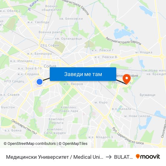 Медицински Университет / Medical University to BULATSA map