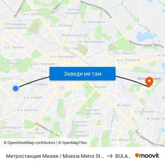 Метростанция Мизия / Moesia Metro Station (6089) to BULATSA map