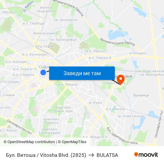 Бул. Витоша / Vitosha Blvd. (2825) to BULATSA map