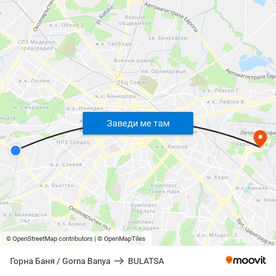 Горна Баня / Gorna Banya to BULATSA map