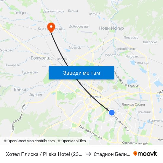 Хотел Плиска / Pliska Hotel (2326) to Стадион Белица map