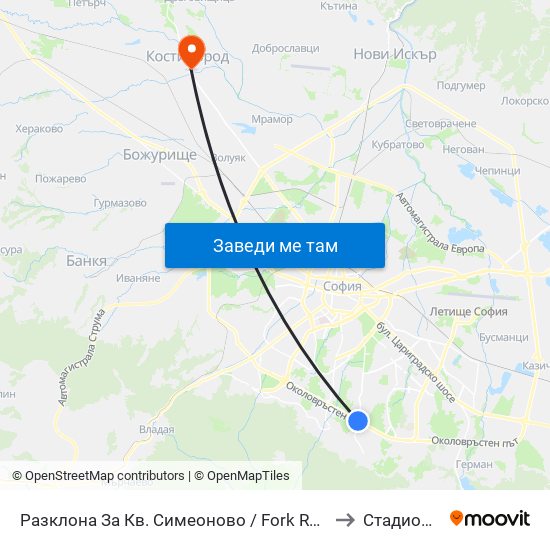 Разклона За Кв. Симеоново / Fork Road To Simeonovo Qr. (1458) to Стадион Белица map